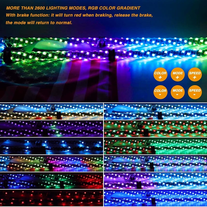 DREAMIZER LED Whip Lights for Side by Side - ATV Whip Flag - Spiral Rock Light with Flags for RZR Can-Am X3 Ranger Wrangler JK- 2pcs 3ft - Image 5